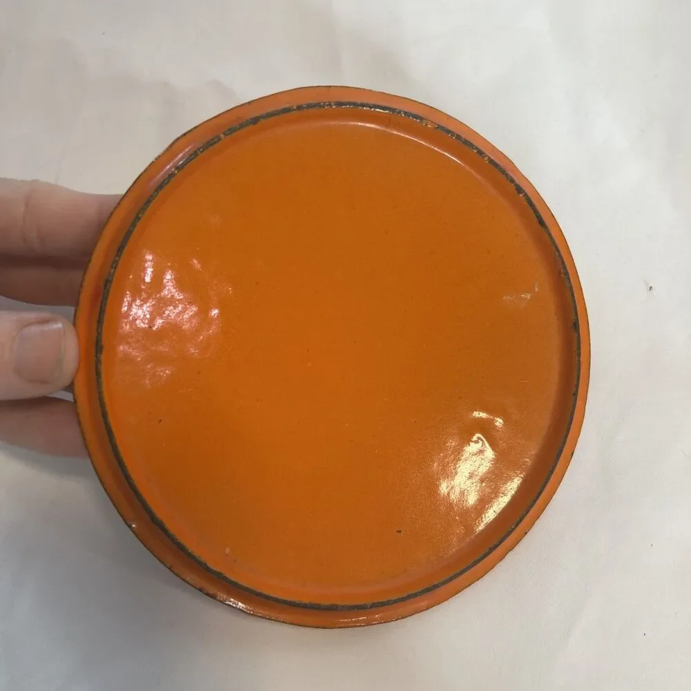 Vintage 60s DESCOWARE Butter Warmer Pot Flame Orange with SPOUT and LID